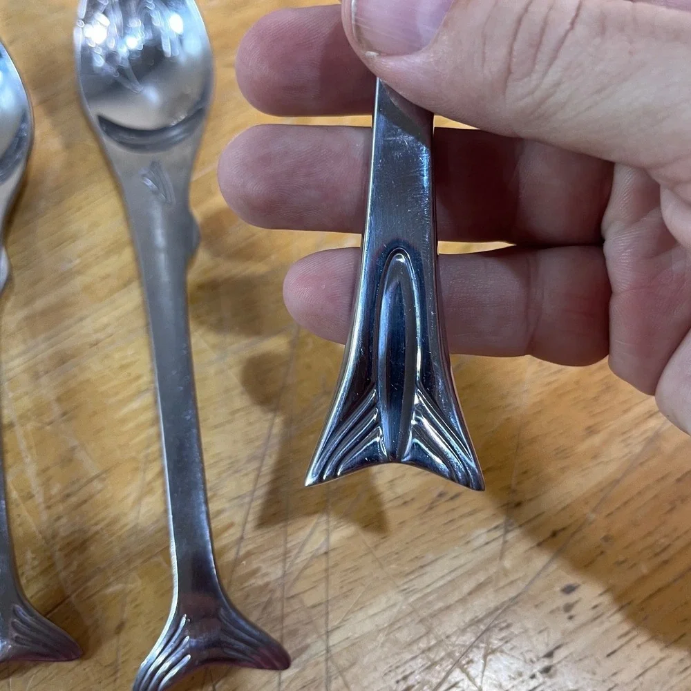 Galleyware Fish Stix Flatware Set 5pc Silver Vtg Coastal Nautical Stainless